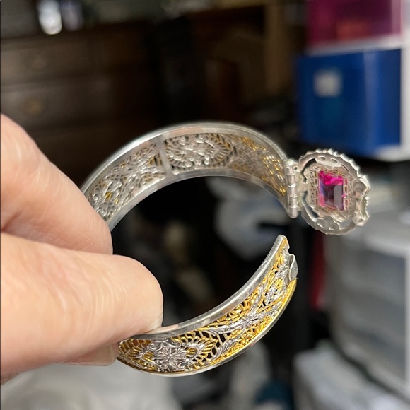 Vintage 1920 Art Deco JJ WHITE Bracelet with Pink Accent - Picture 4 of 5